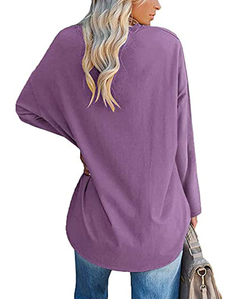 Plain v-neck long-sleeved women's t-shirt