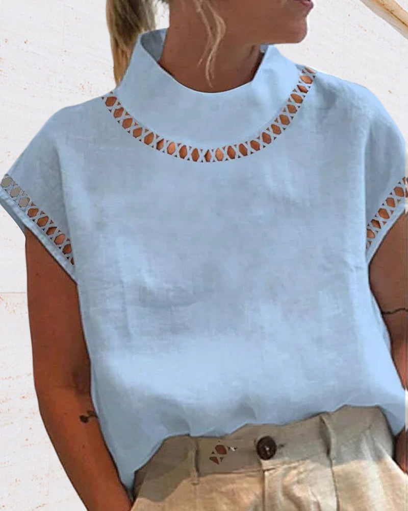 Solid color lace stand collar shirt