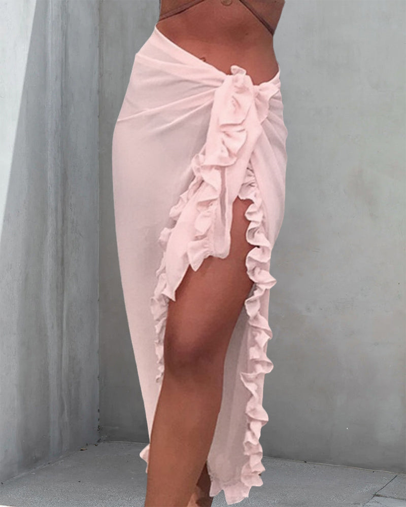 Solid Color Ruffle Cover Up