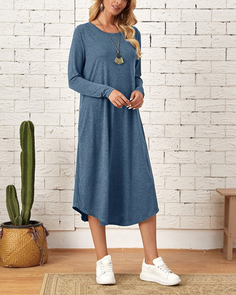 Long Sleeve Loose Cotton Dress