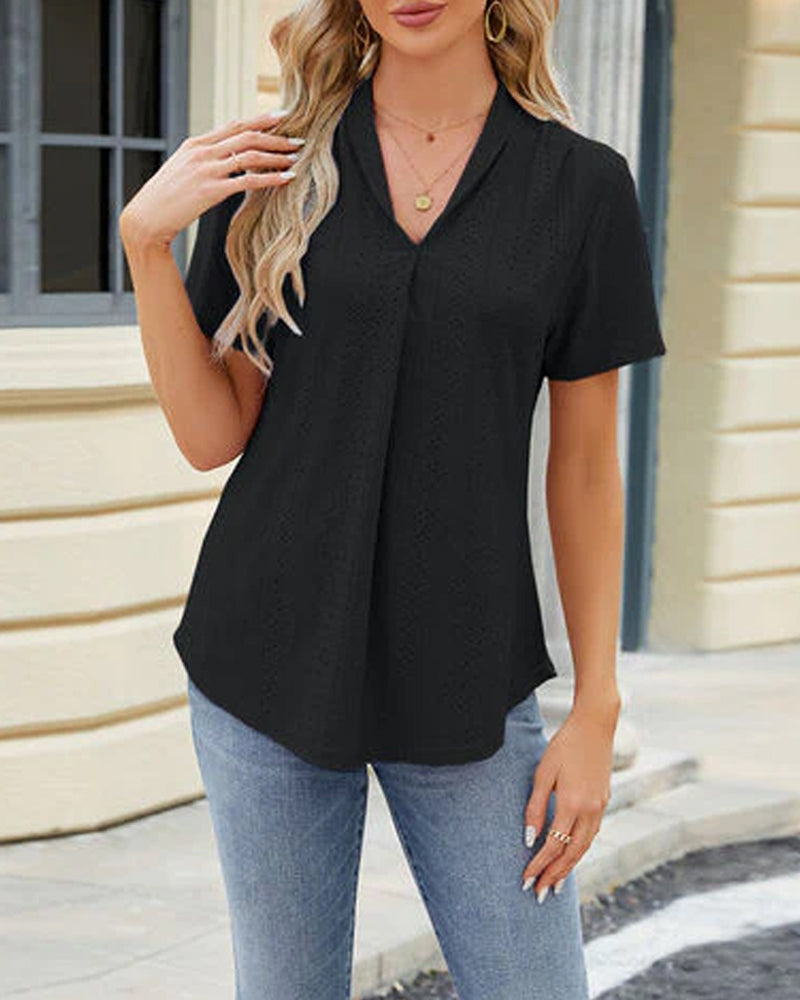 Lapel cutout short-sleeve top