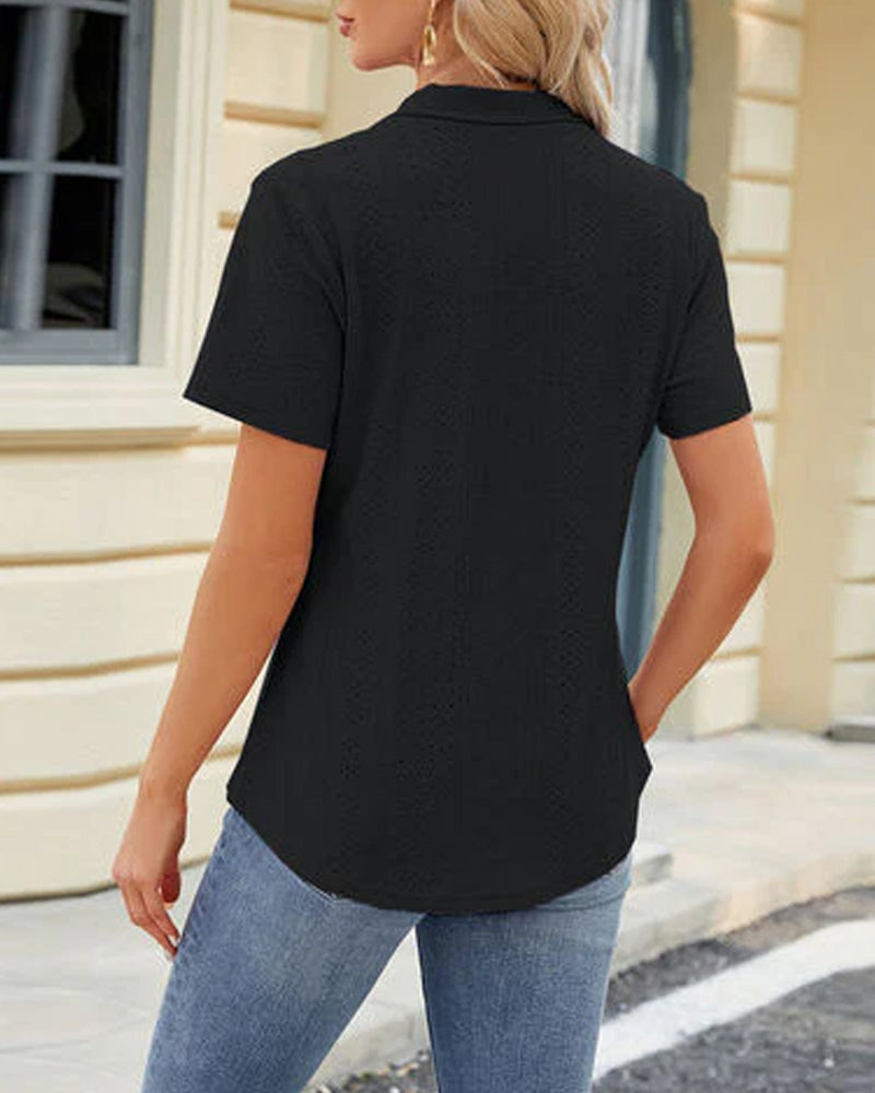 Lapel cutout short-sleeve top