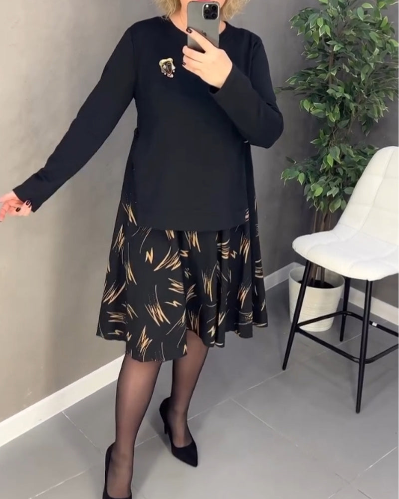 Casual Loose Print Round Neck Dress