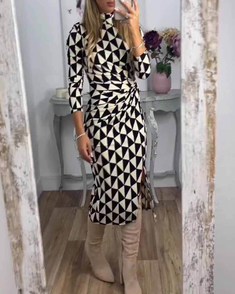 Bodycon Long Sleeve Geometric Print Dress