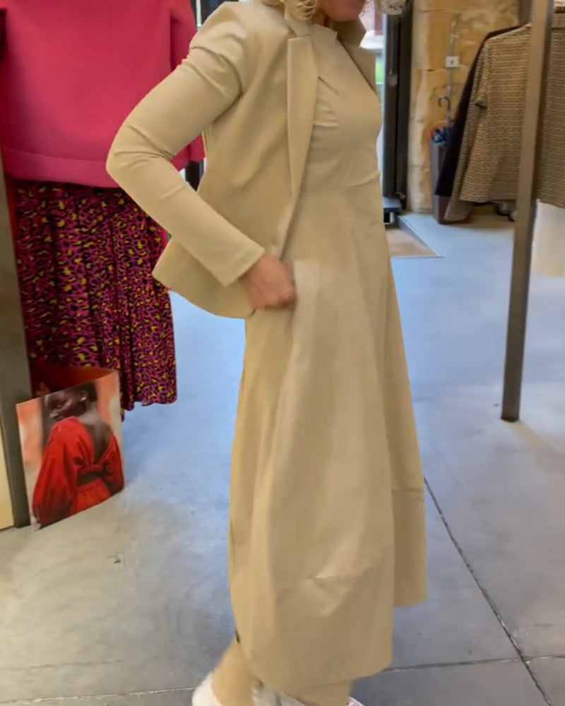 Casual solid color long sleeve dress