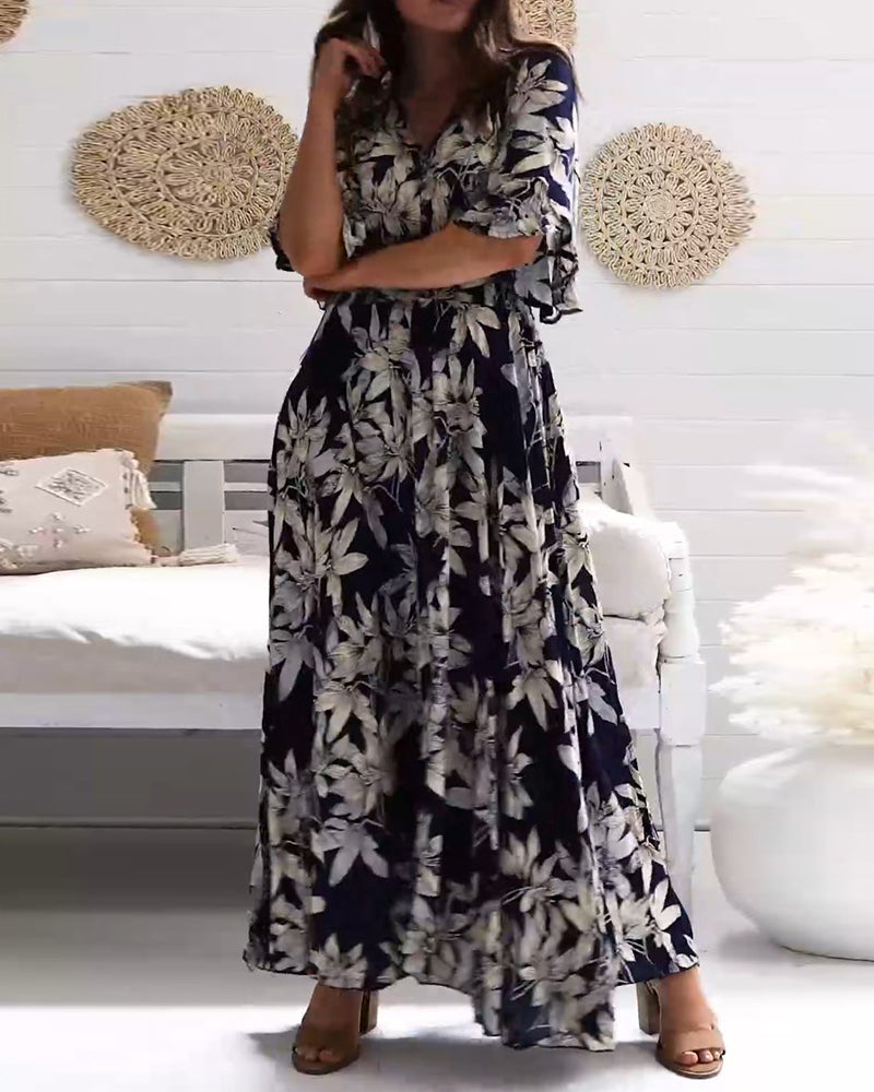 Elegant floral half-sleeve dress