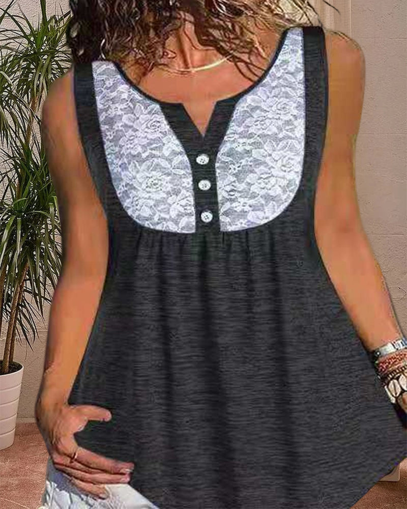V Neck Lace Sleeveless Tank Top