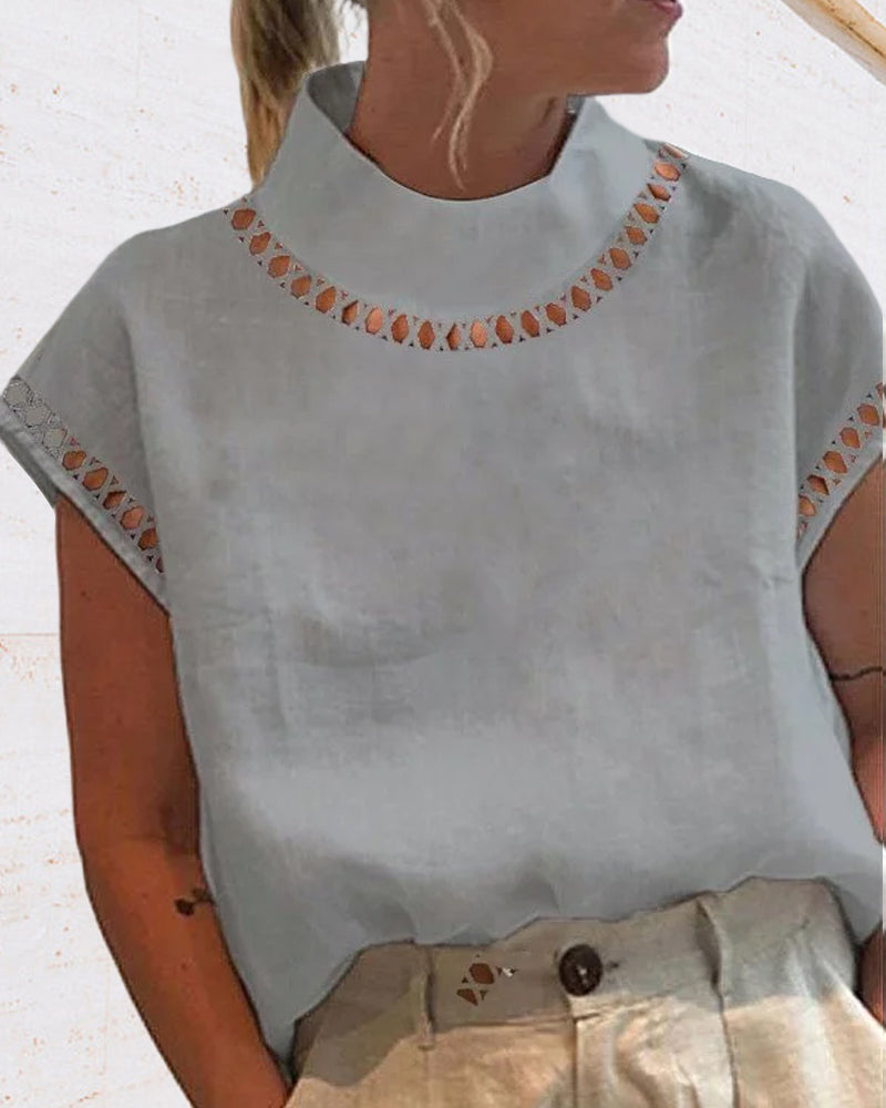 Solid color lace stand collar shirt