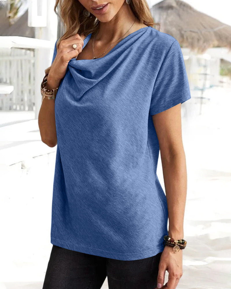 Cowl Neck T-shirt with Short Sleeves