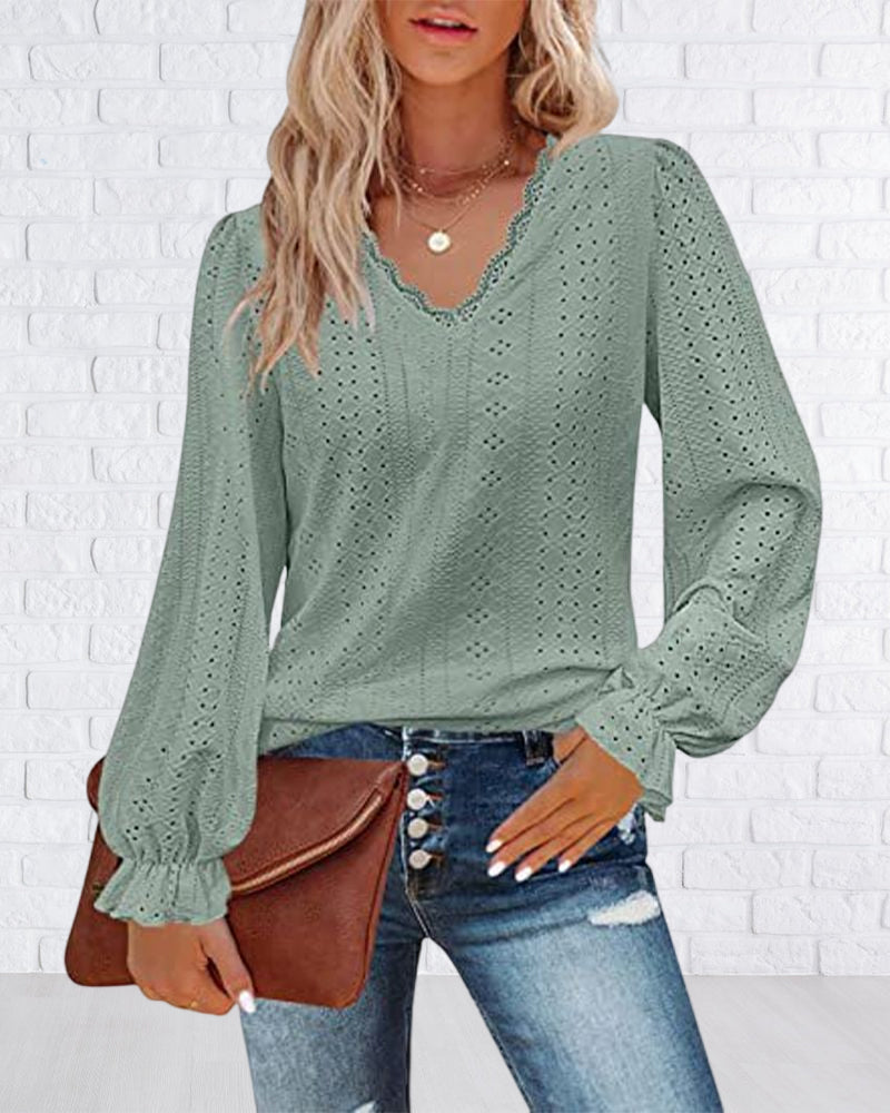 Long Sleeve Lace Top with V neck