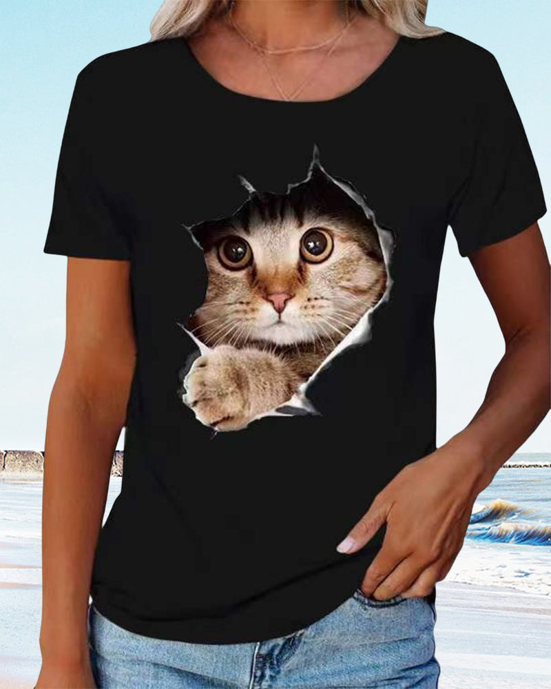 Cat Print T-Shirt