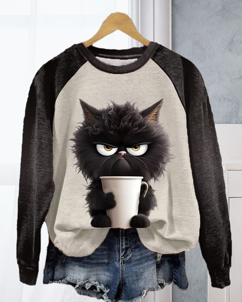 Cat Loose Color Block Sweatshirt