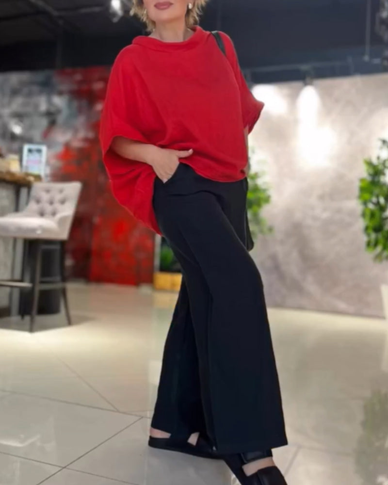 Solid Color Loose Roud Neck Top