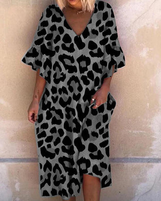 Leopard print V-neck loose dress