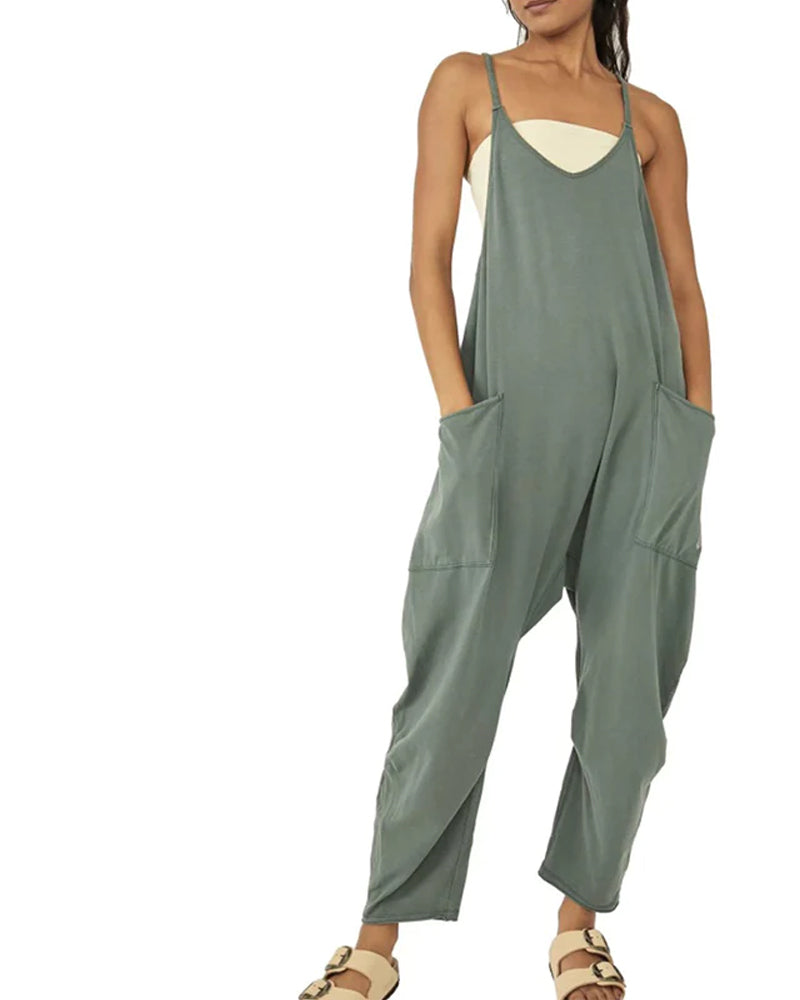 Solid v-neck sling pocket jumpsuit