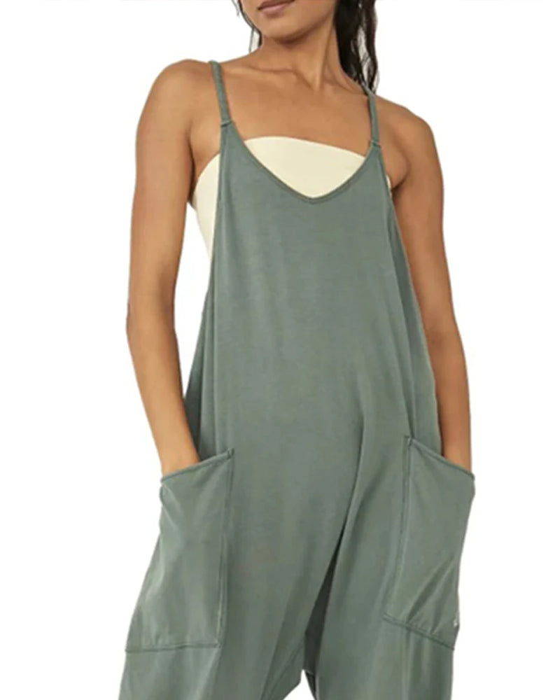 Solid v-neck sling pocket jumpsuit