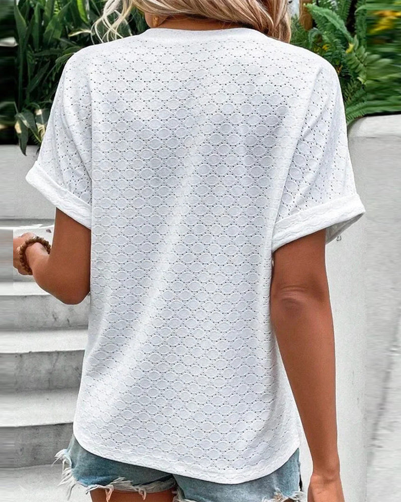 Casual solid color button v-neck blouse