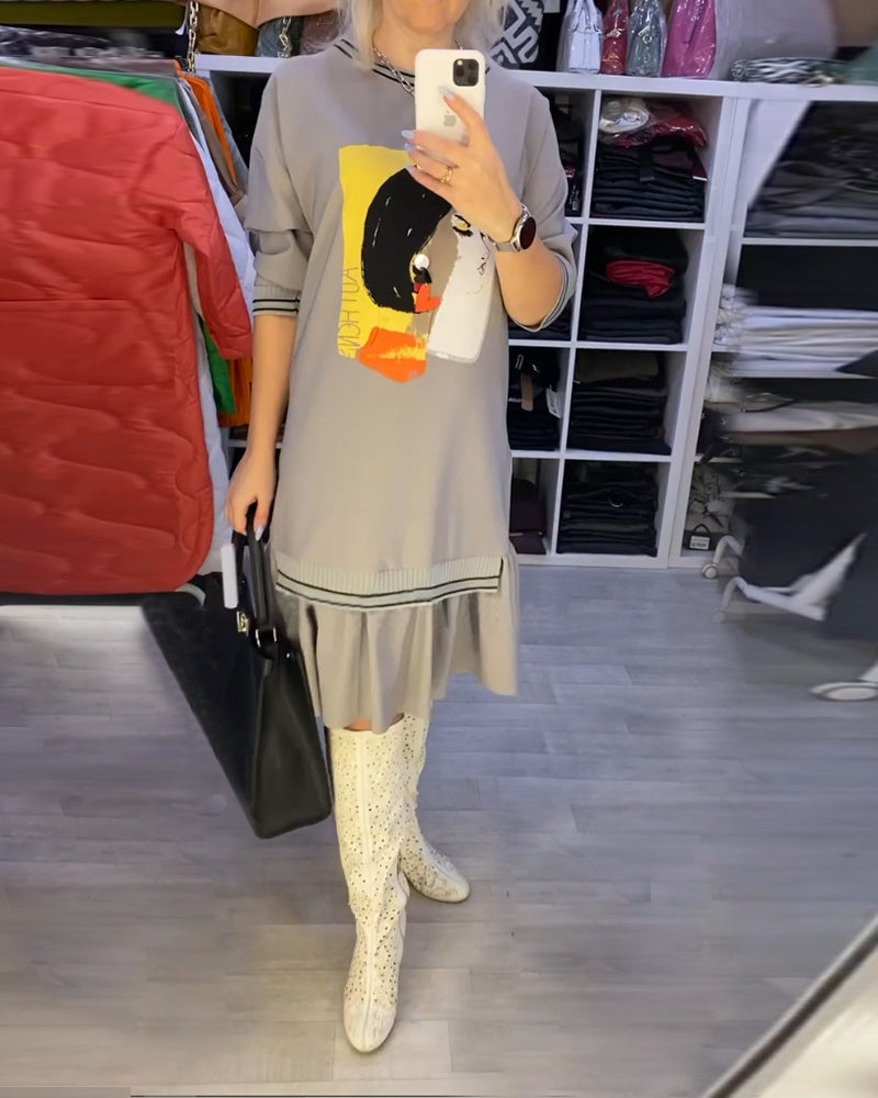 Portrait Long Sleeve Shift dress