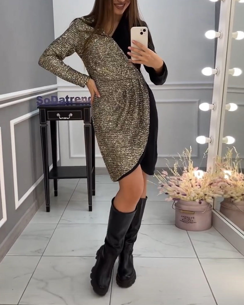 Double patchwork sequined dress