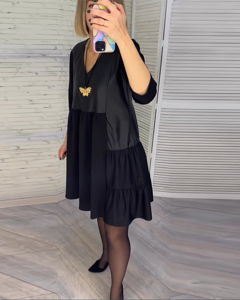 Patchwork V-neck Dress