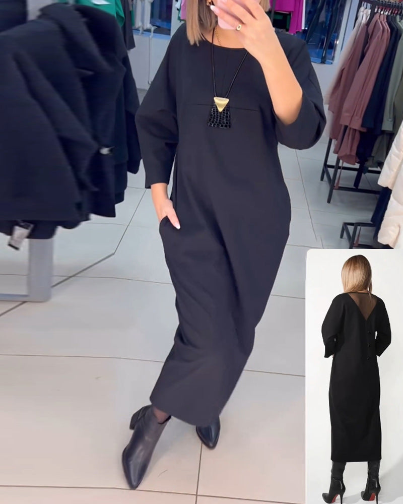 Casual long-sleeve pocket dress