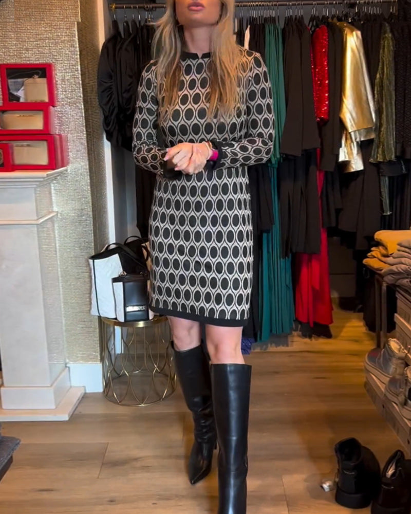 Polka dot print knee length dress