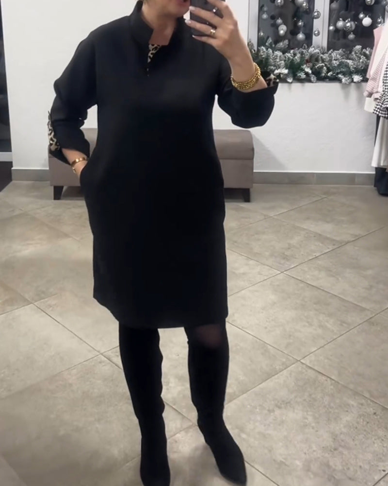 Solid Color Standing Collar Dress