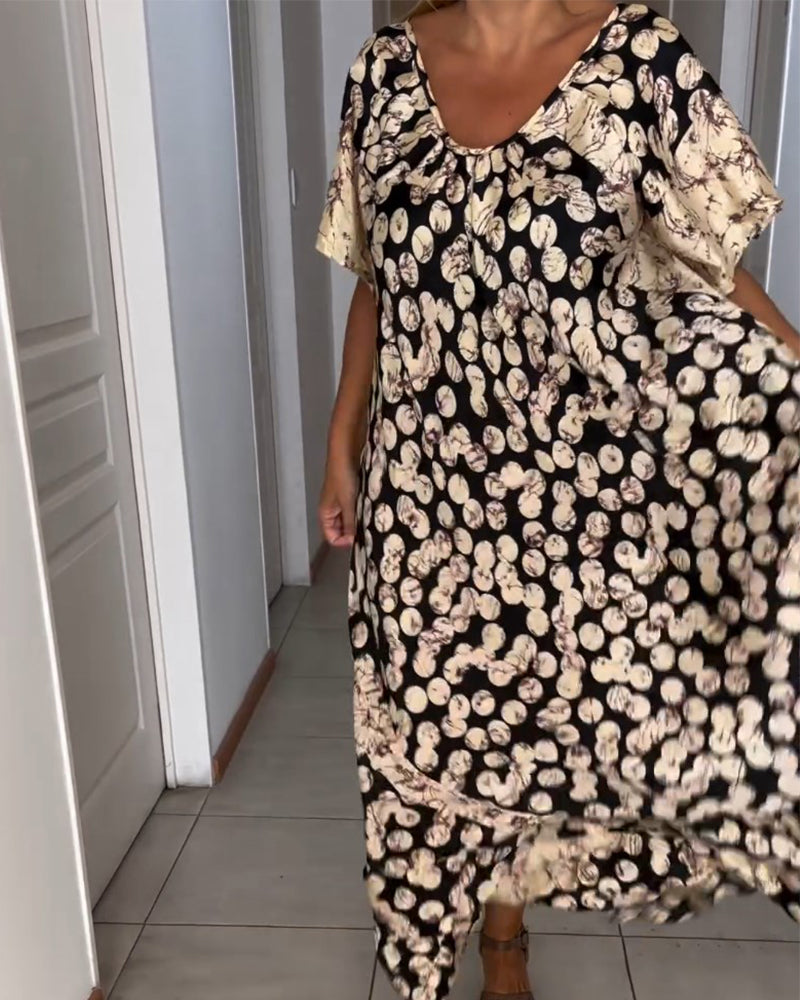 V-neck printed short-sleeved dress