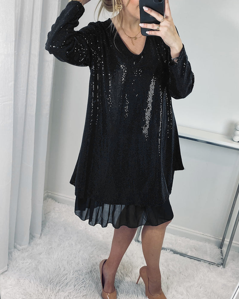 Long Sleeve Elegant Patchwork Loose Dress