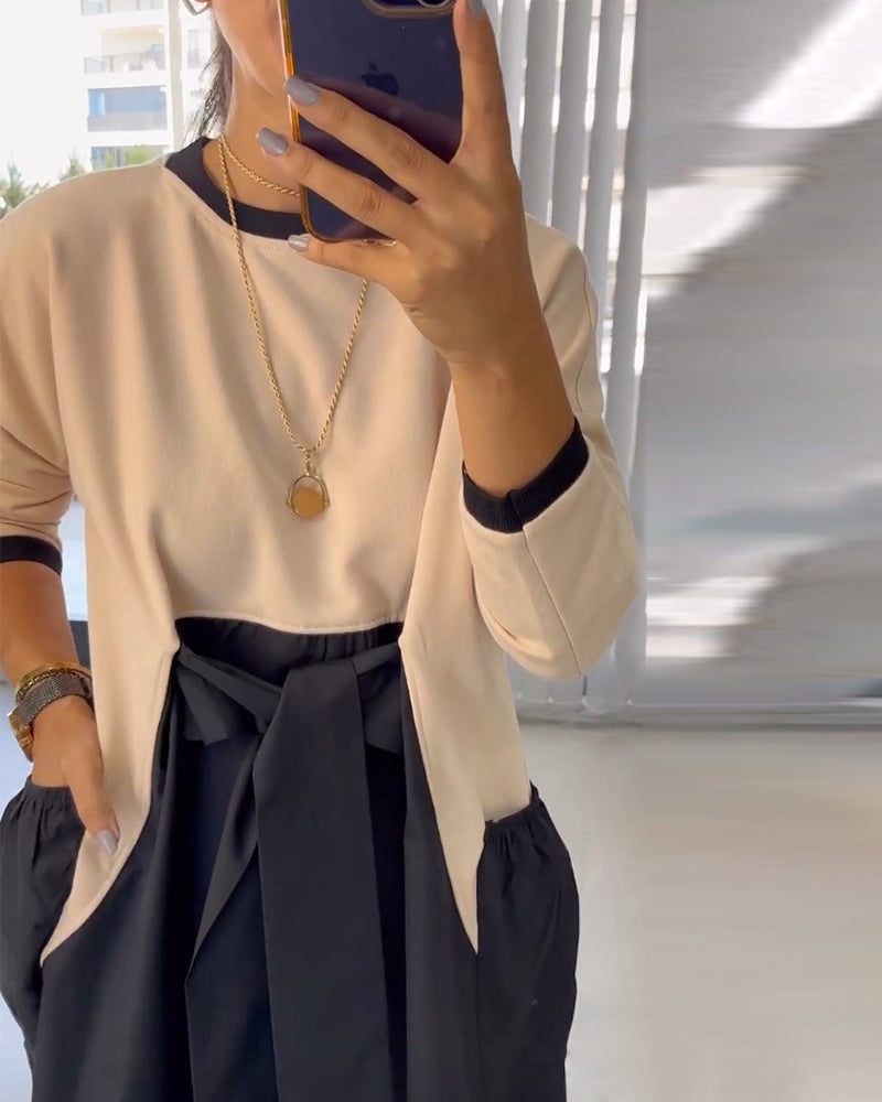 Casual dress with patchwork pockets