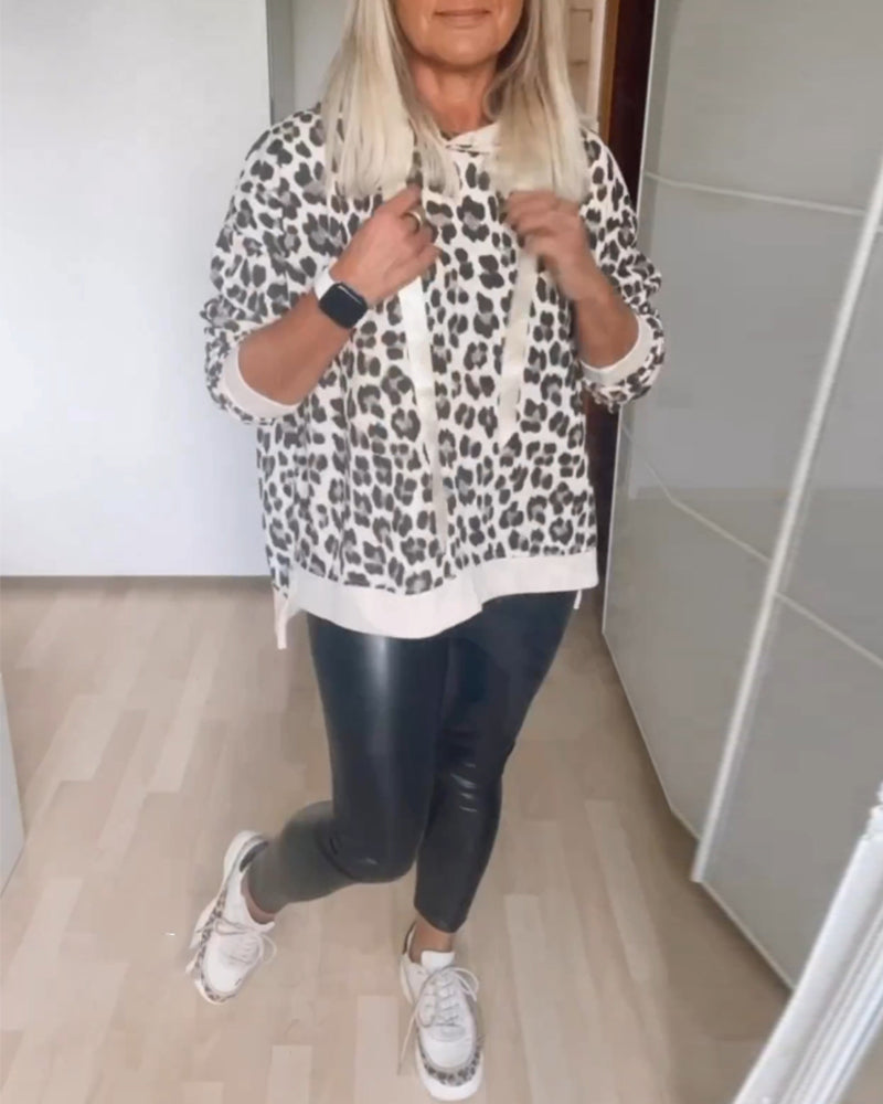 Leopard Hoodie with Drawstrings