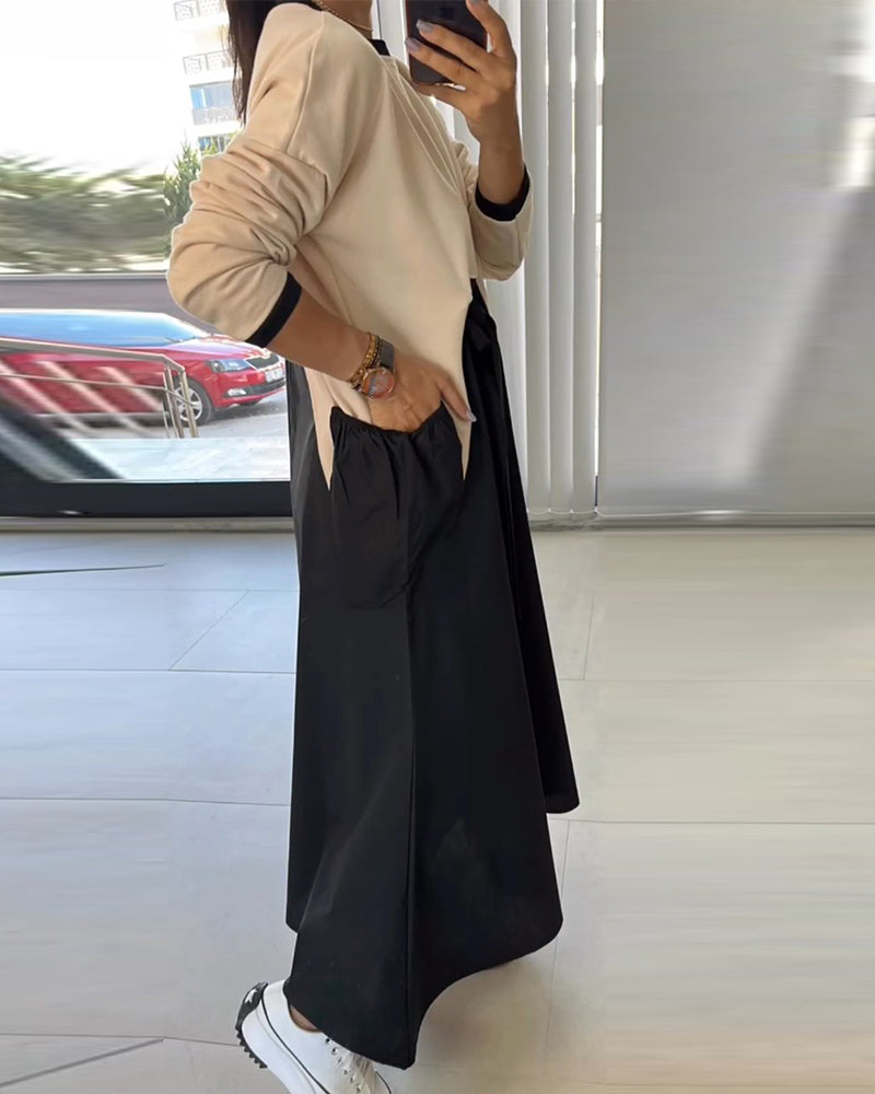 Casual dress with patchwork pockets