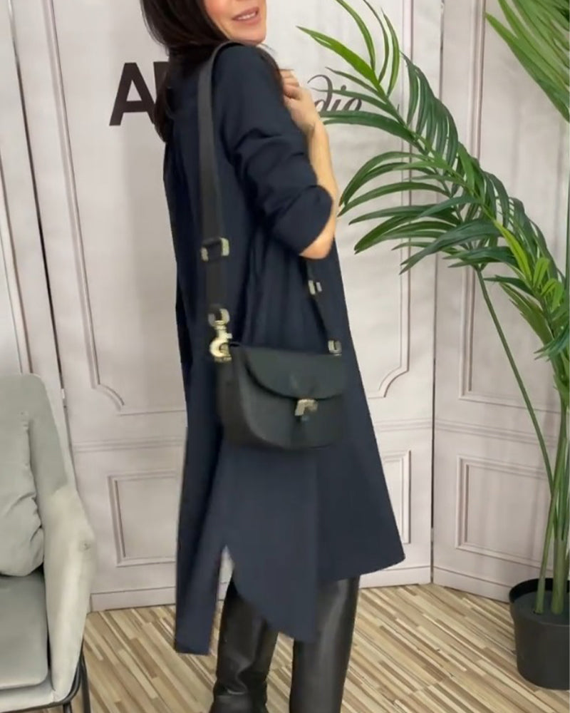 Solid color lapel casual dress