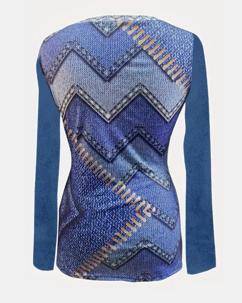 Women's round neck wavy blouses