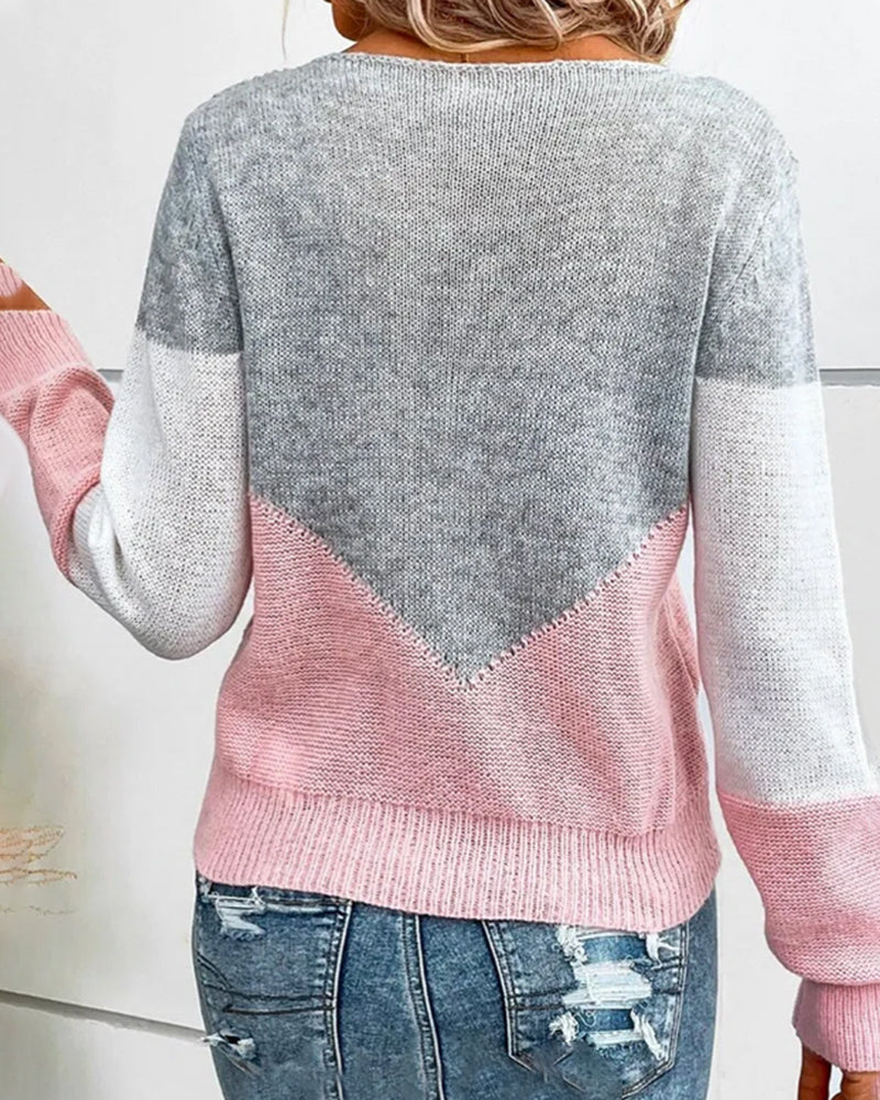 Round neck contrasting hollow sweater