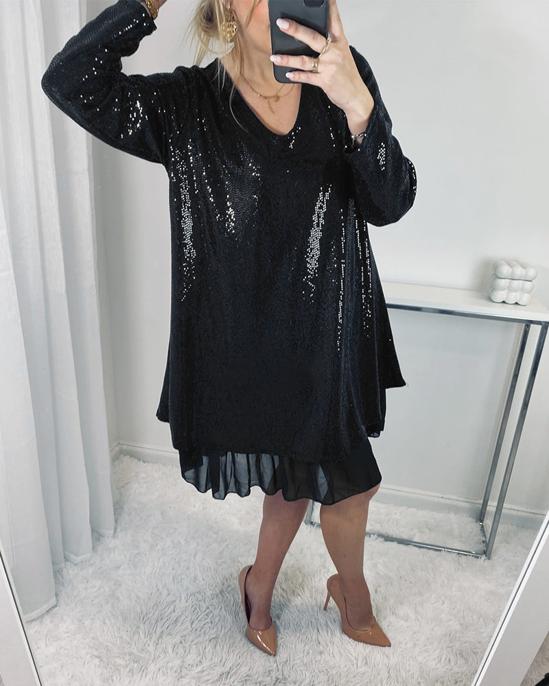 Long Sleeve Elegant Patchwork Loose Dress