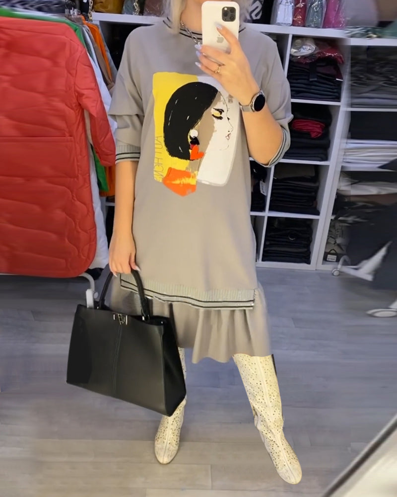 Portrait Long Sleeve Shift dress