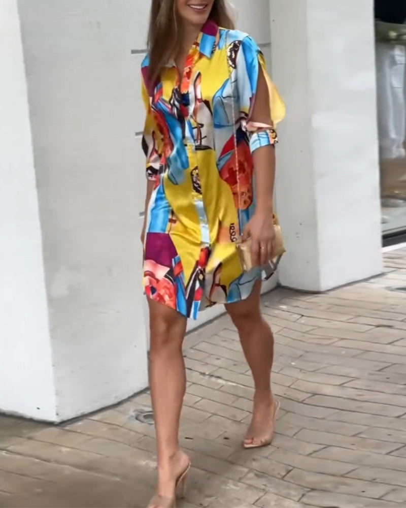 Lapel colorful printed casual dress