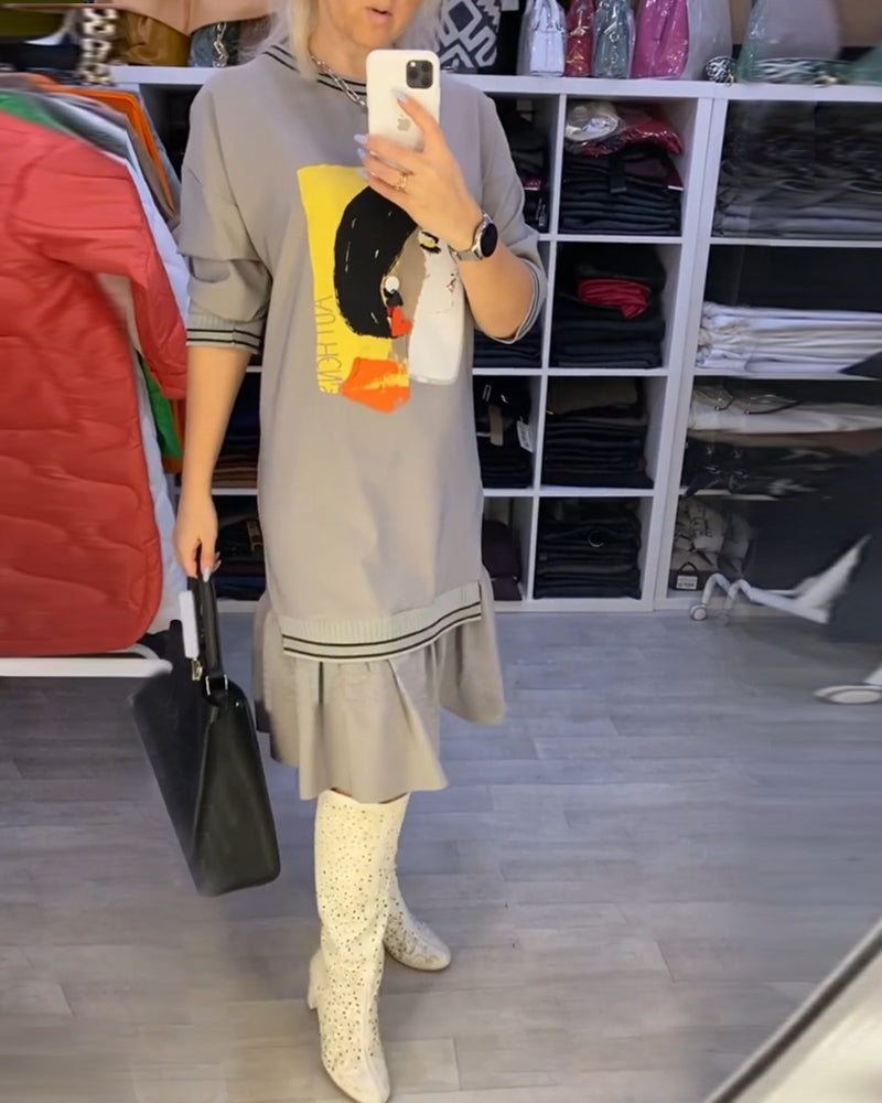 Portrait Long Sleeve Shift dress