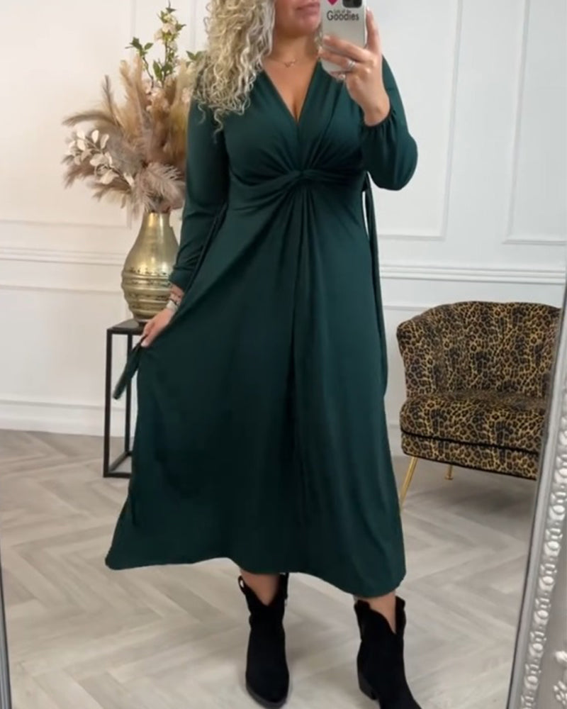 Sexy solid color Long Sleeve Dress