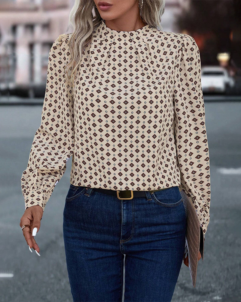 Retro printed long sleeve blouse