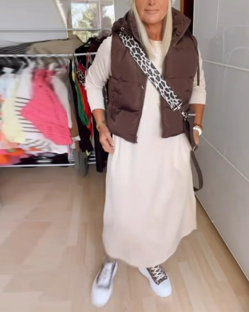 Solid color hooded vest coat