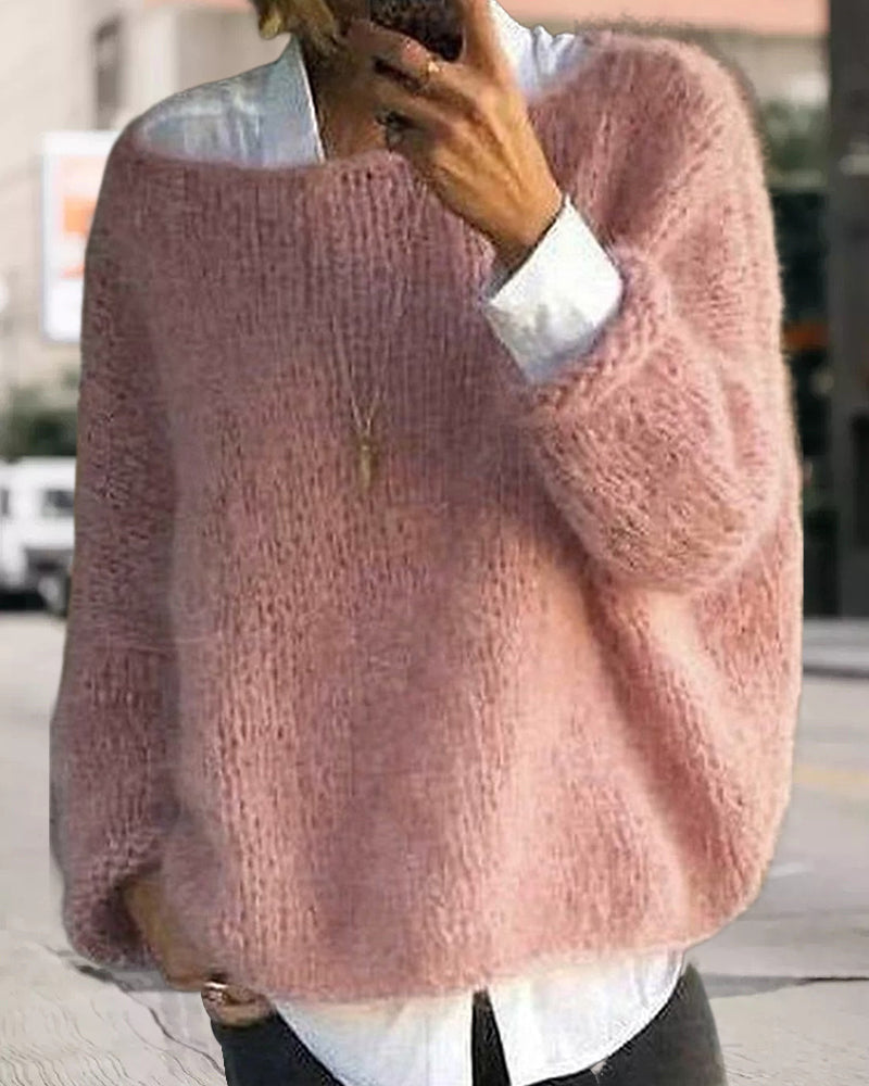 Round neck solid color sweater