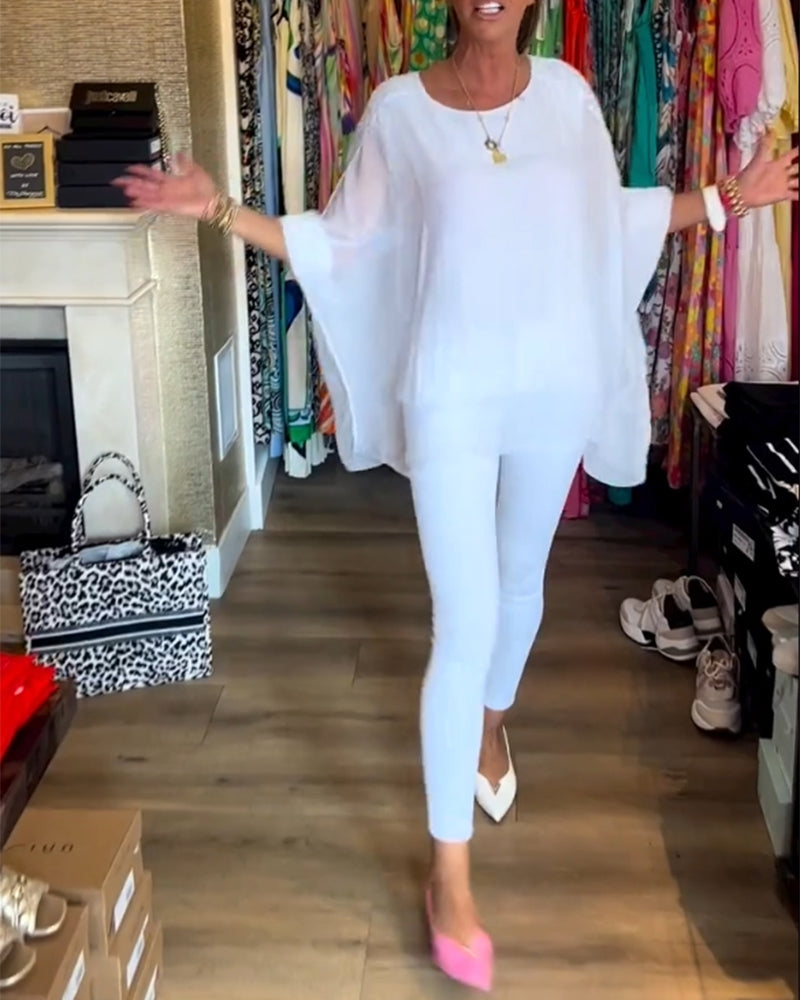 3/4 sleeve solid color irregular top