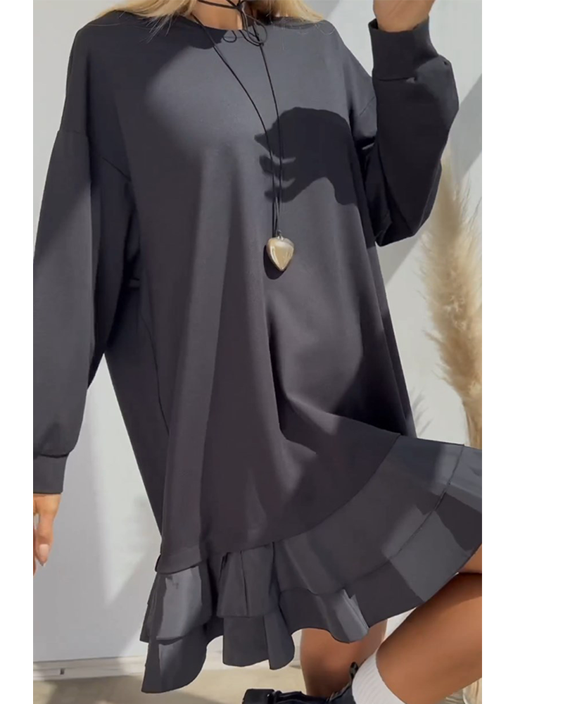 Casual Loose Solid Color Patchwork Dress