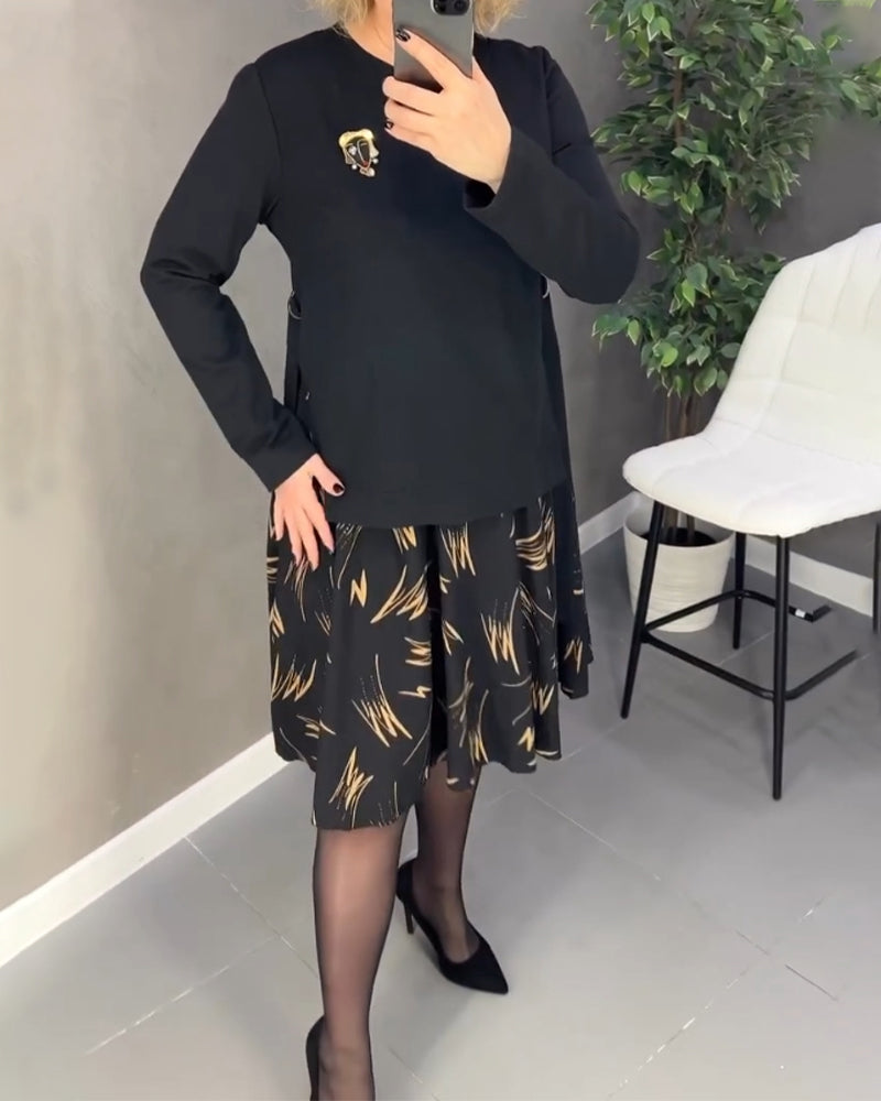 Casual Loose Print Round Neck Dress