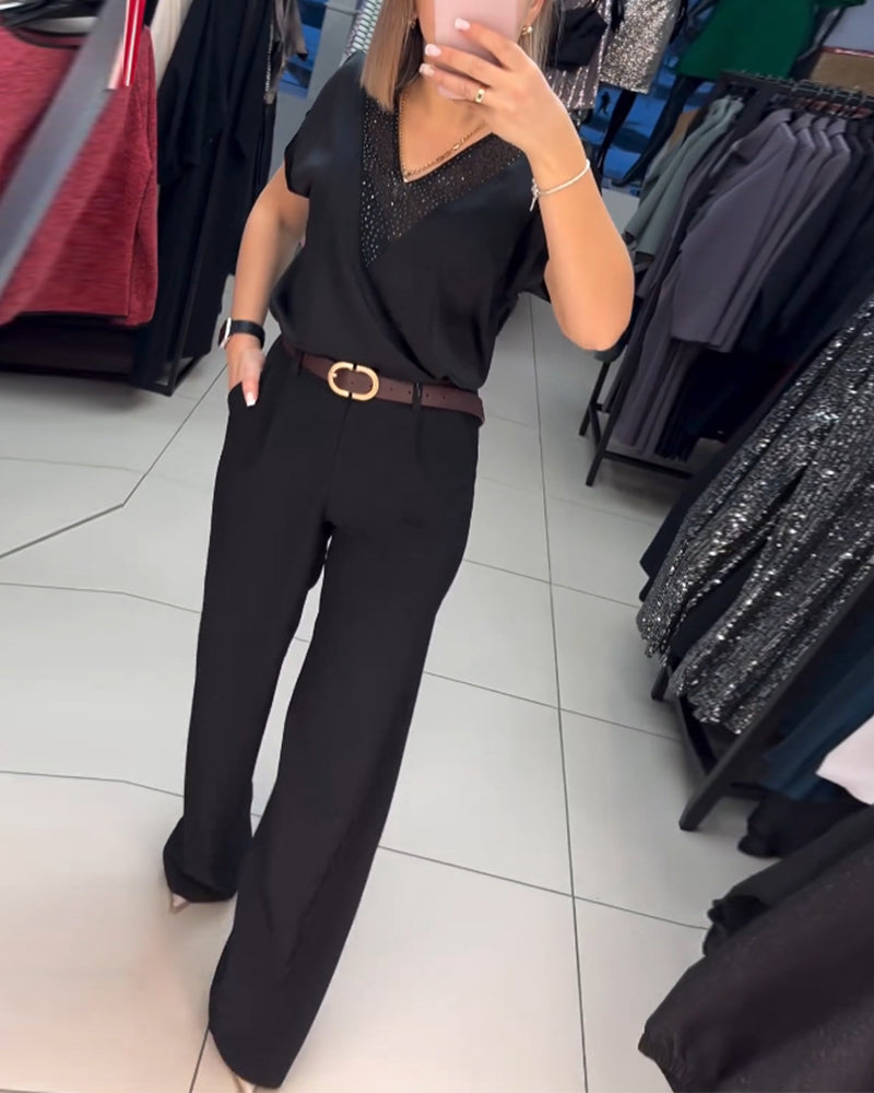 V-neck short-sleeve casual top