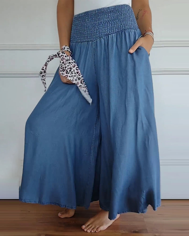 Elastic waist wide leg pants