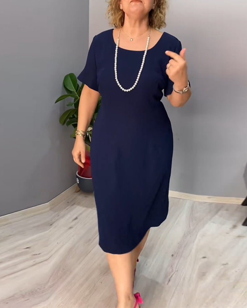 Solid color short sleeve elegant dress