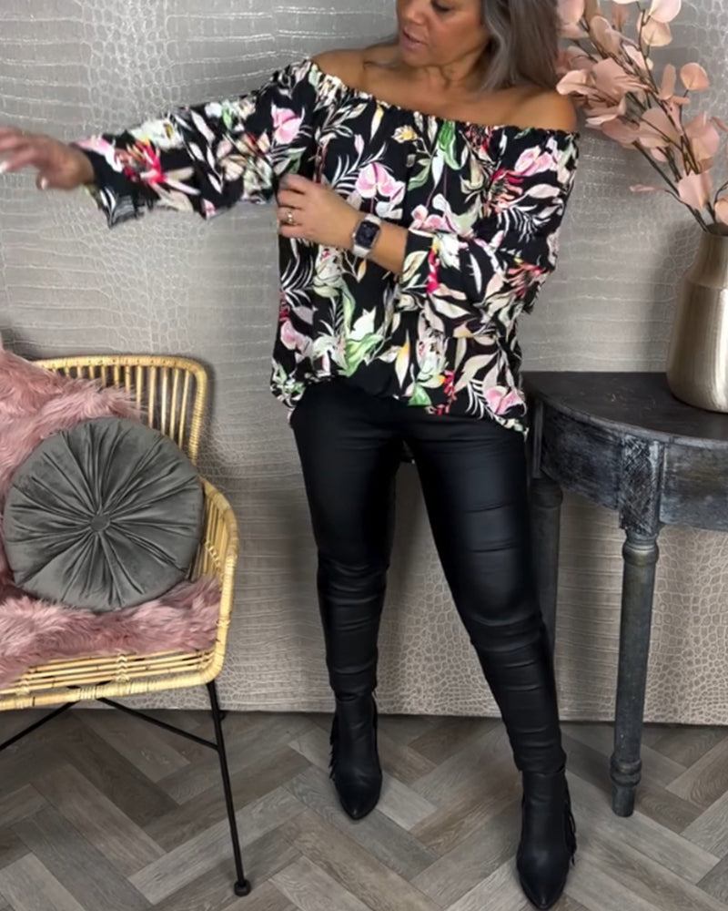 Printed one-shoulder blouse